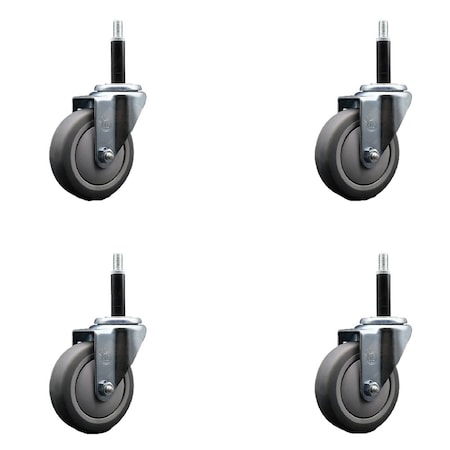 Service Caster 4'' SS Thermoplastic Rubber Wheel Swivel 3/4'' Expanding Stem Caster Set, 4PK SCC-SSEX20S414-TPRB-34-4